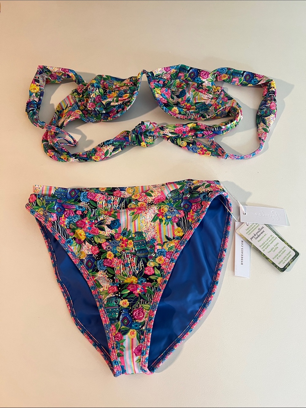 NWT BYDEE Floral Multicolor Tie-Back Bikini Set